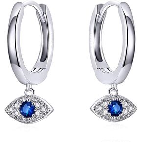 Evil Eye Small Huggie Hoop Earrings With Charm for Women Girls Cartilage Sterling Silver 14K Gold Plated Blue CZ Crystal Dangle Tiny Endless Hoops 12mm