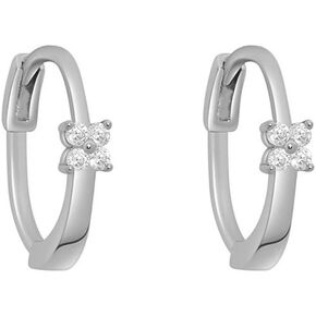 Cute CZ Clover Leaf Silver Small Hoop Earrings for Women Girls Hypoallergenic Mini Cubic Zirconia Cartilage Huggie Hoops Minimalist Dainty Jewelry Gifts 9.5mm Inner