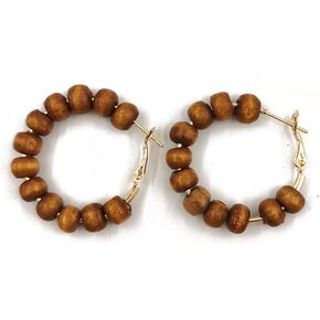 Wooden Beaded Ball Statement Big Hoop Earrings for Women Girls Colorful Balls Exaggerated Large Round Circle Dangle Drop Huggie Hoops Earring Boho Jewelry Gifts