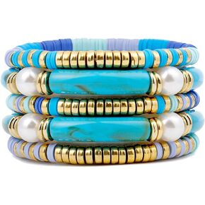Elegance 11 designs Bamboo Tube Chunky Bangle Bracelets For Women Stack Stretch Clay Beaded Stackable Bracelet Set Jewelry Trendy Gift For Women