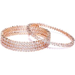 Priyaasi American Diamond Rose Gold Bangles for Women/Bangle Bracelets for Women - Set of 4 | Minimal Design | Plating of Rose Gold | Bangle Bracelets for Women for Weddings & Festivals | Brass Metal