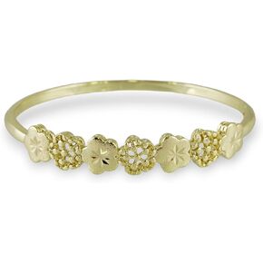 14k Gold Plated, Women's Plain Flower Bangle 2" 1/2 X 3 Mm, Stainless Steel - By Brillo Miami