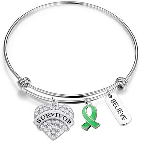 Gzrlyf Green Ribbon Awareness Bracelets with Card Liver Cancer Survivor Gifts Lymphoma Kidney Disease Awareness Gifts