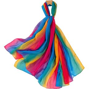 Womens Gradient Rainbow Color Scarf Large Size Imitation Silk Scarf Travel Beach Towel Chiffon Scarf in Kuwait