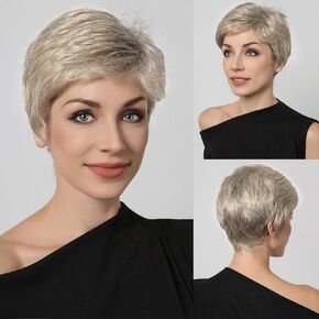 Short Light Brown Wigs for White Women Brown Pixie Cut Wigs with Highlights Natural Looking Synthetic Hair Short Wig for Women