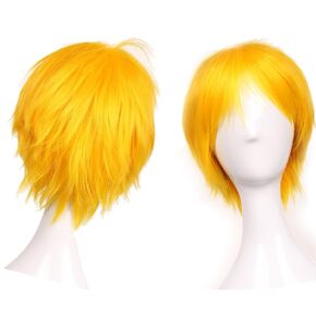 S-noilite Women Mens Male Short Fluffy Straight Hair Wigs Anime Cosplay Party Dress Halloween Costume Wig Linen Blonde