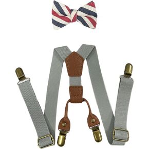 Boys Girls Kids Suspenders Bow tie,4 Clips Adjustable Elastic With Strong Metal Clips