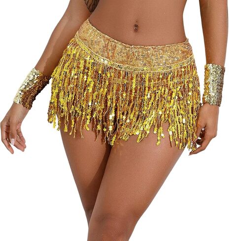 IWEMEK Belly Dance Hip Skirt Women Sequin Tassel Skirts Shorts Booty Dance Festival Bottoms Sequin Skirt with Sparkly Fringe in Saudi Arabia