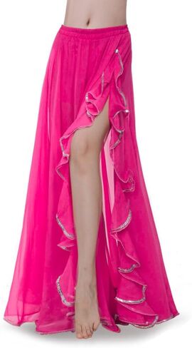 ROYAL SMEELA Women's Chiffon Skirt Belly Dance Costume for Women Dancing Dress High Split Beach Ruffle Bellydance Skirts in Saudi Arabia