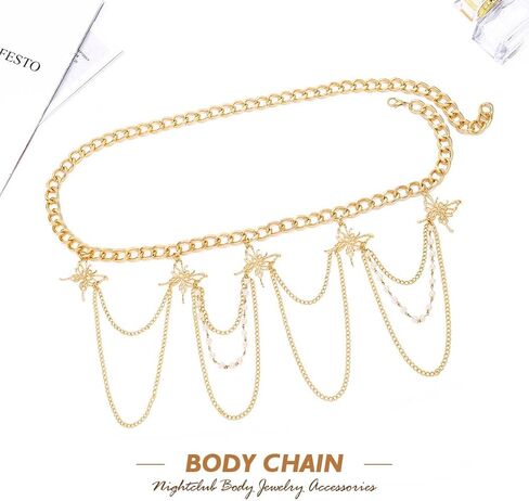 سلاسل الجسم ذات طبقات من لؤلؤ ريتان وسلسلة خصر على شكل فراشة ذهبية وسلسلة بطن للحفلات وإكسسوارات مجوهرات عصرية للنساء والفتيات in Kuwait