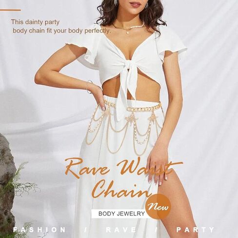 سلاسل الجسم ذات طبقات من لؤلؤ ريتان وسلسلة خصر على شكل فراشة ذهبية وسلسلة بطن للحفلات وإكسسوارات مجوهرات عصرية للنساء والفتيات in Kuwait
