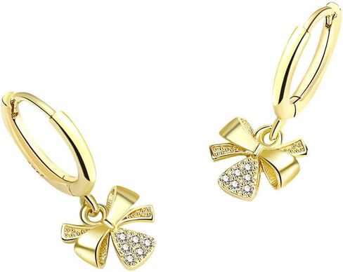 Fashion Bow Knot Dangle Hoop Earrings Cubic Zirconia Crystal Charm Drop Cartilage Small Huggie Hoops Earring Cute Christmas Birthday Jewelry Gifts for Women Teen Girls Daughter in Saudi Arabia