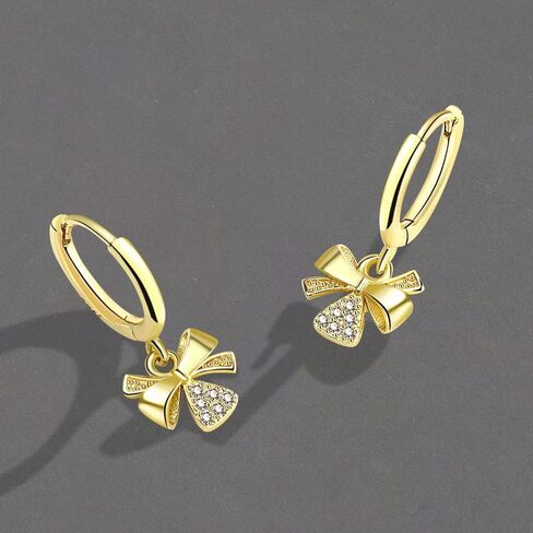 Fashion Bow Knot Dangle Hoop Earrings Cubic Zirconia Crystal Charm Drop Cartilage Small Huggie Hoops Earring Cute Christmas Birthday Jewelry Gifts for Women Teen Girls Daughter in Saudi Arabia