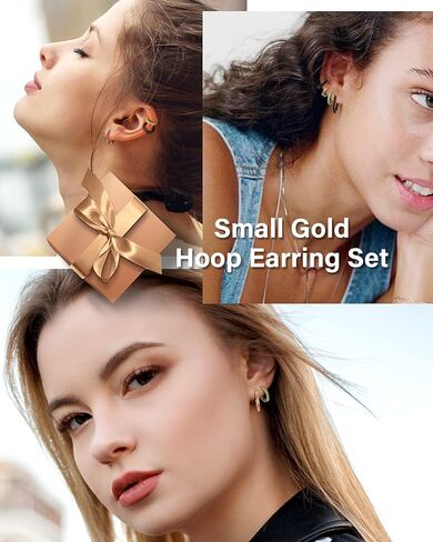Besalon Gold Huggie Hoop Cubic Zirconia Earrings Set for Women, 3 Pairs 14K Gold Plated Small Thin Cartilage Hypoallergenic Inside Out CZ Multiple Piercing Earrings for Teen Girls Trendy Jewelry Gift 12mm 16mm 20mm White/Black/Rainbow/Red/Turquoise/Dark G in Saudi Arabia