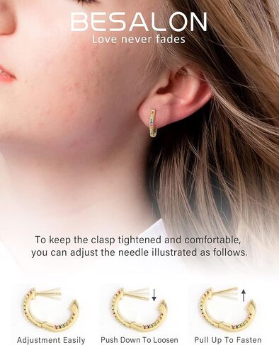 Besalon Gold Huggie Hoop Cubic Zirconia Earrings Set for Women, 3 Pairs 14K Gold Plated Small Thin Cartilage Hypoallergenic Inside Out CZ Multiple Piercing Earrings for Teen Girls Trendy Jewelry Gift 12mm 16mm 20mm White/Black/Rainbow/Red/Turquoise/Dark G in Saudi Arabia
