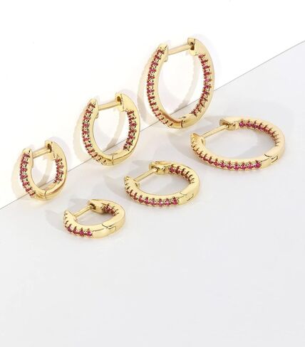 Besalon Gold Huggie Hoop Cubic Zirconia Earrings Set for Women, 3 Pairs 14K Gold Plated Small Thin Cartilage Hypoallergenic Inside Out CZ Multiple Piercing Earrings for Teen Girls Trendy Jewelry Gift 12mm 16mm 20mm White/Black/Rainbow/Red/Turquoise/Dark G in Saudi Arabia