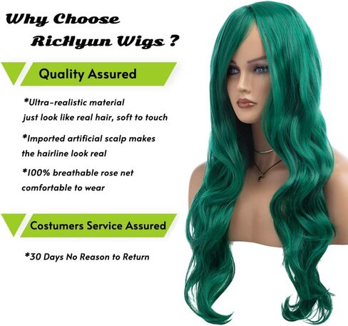 RicHyun Green Wig Womens Long Curly Wavy Green Wig Body Wave Side Part Synthetic Hair Full Wig for Daily Party Cosplay Halloween in Saudi Arabia