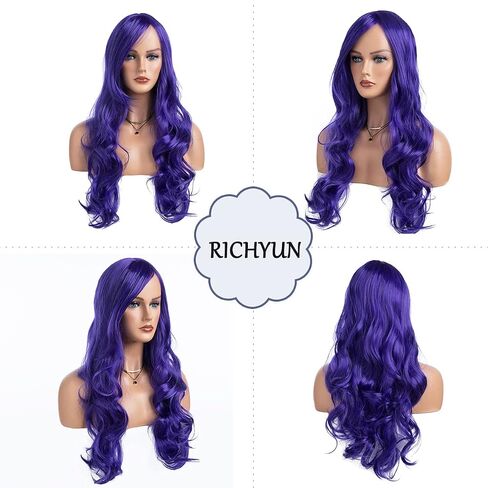 RicHyun Green Wig Womens Long Curly Wavy Green Wig Body Wave Side Part Synthetic Hair Full Wig for Daily Party Cosplay Halloween in Saudi Arabia