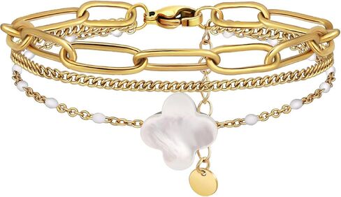 YADUDA Dainty Four Leaf Clover Bracelet for Women 18K Gold Plated Stainless Steel Lucky Clover Link Bracelets Wrist Jewelry for Women Girls (Colorful) in Kuwait