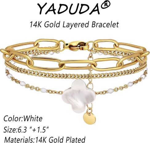 YADUDA Dainty Four Leaf Clover Bracelet for Women 18K Gold Plated Stainless Steel Lucky Clover Link Bracelets Wrist Jewelry for Women Girls (Colorful) in Kuwait