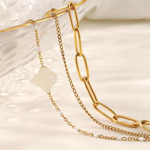 YADUDA Dainty Four Leaf Clover Bracelet for Women 18K Gold Plated Stainless Steel Lucky Clover Link Bracelets Wrist Jewelry for Women Girls (Colorful) in Kuwait