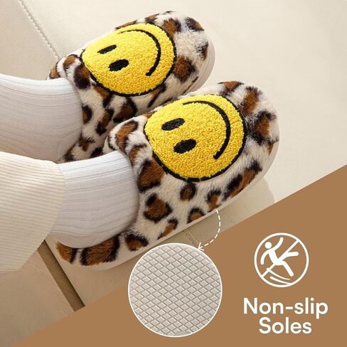 Smiley Face Slippers for Women Men, Retro Plush House Slippers Soft Cozy Memory Foam Slip-on Slippers for Indoor Outdoor in Saudi Arabia