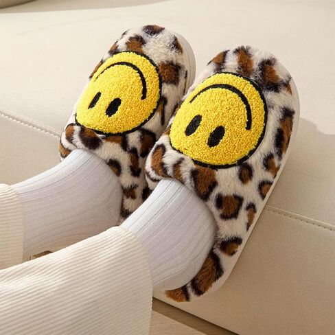 Smiley Face Slippers for Women Men, Retro Plush House Slippers Soft Cozy Memory Foam Slip-on Slippers for Indoor Outdoor in Saudi Arabia