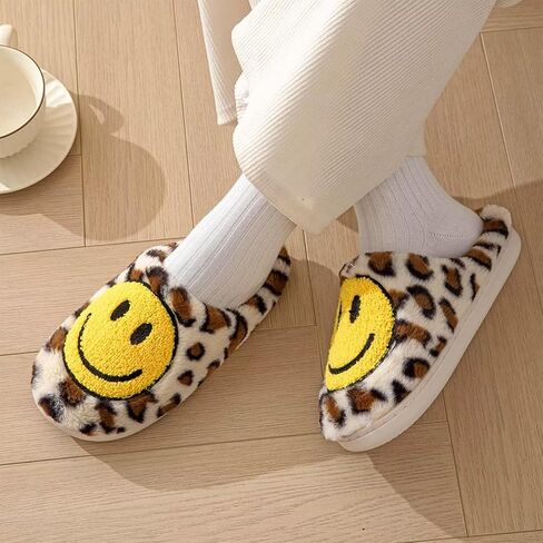 Smiley Face Slippers for Women Men, Retro Plush House Slippers Soft Cozy Memory Foam Slip-on Slippers for Indoor Outdoor in Saudi Arabia