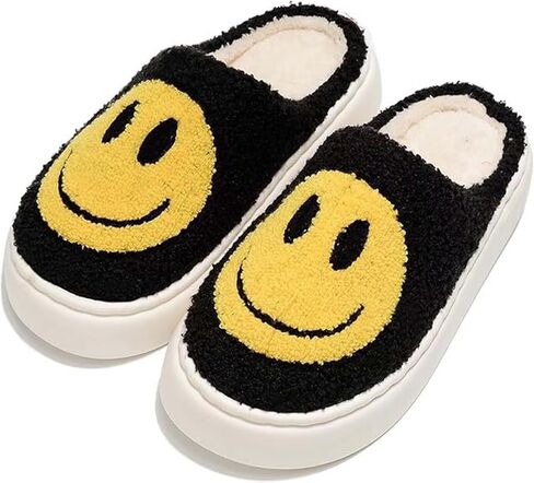 Smiley Face Slippers for Women Men, Retro Plush House Slippers Soft Cozy Memory Foam Slip-on Slippers for Indoor Outdoor in Saudi Arabia