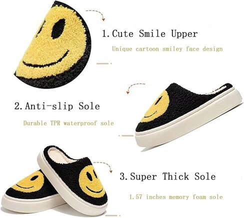 Smiley Face Slippers for Women Men, Retro Plush House Slippers Soft Cozy Memory Foam Slip-on Slippers for Indoor Outdoor in Saudi Arabia