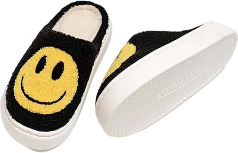 Smiley Face Slippers for Women Men, Retro Plush House Slippers Soft Cozy Memory Foam Slip-on Slippers for Indoor Outdoor in Saudi Arabia