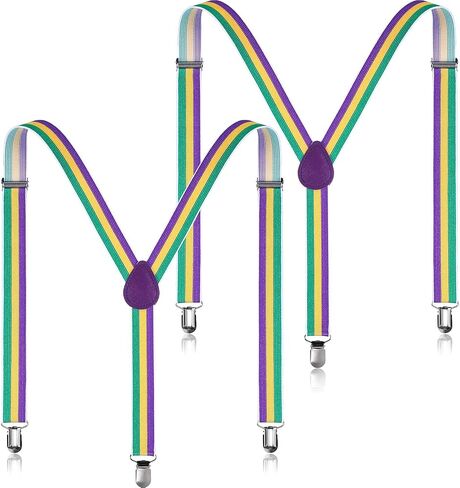 SATINIOR 2 Pack Mardi Gras Suspender Mardi Gras Party Costume Suspenders Adult Suspender Adjustable Elastic Mardi Gras Costume Accessory Sets in Saudi Arabia