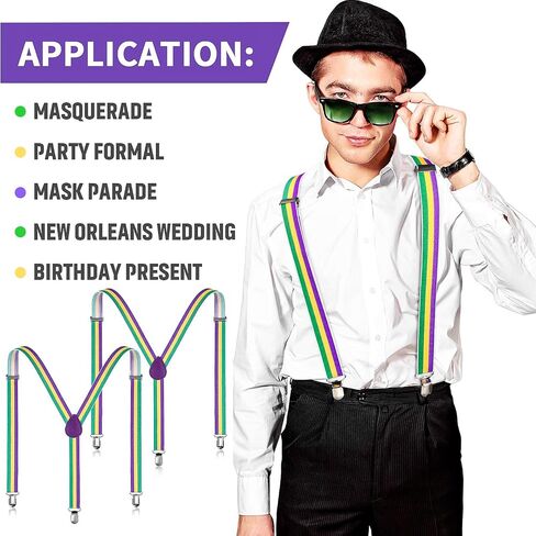 SATINIOR 2 Pack Mardi Gras Suspender Mardi Gras Party Costume Suspenders Adult Suspender Adjustable Elastic Mardi Gras Costume Accessory Sets in Saudi Arabia