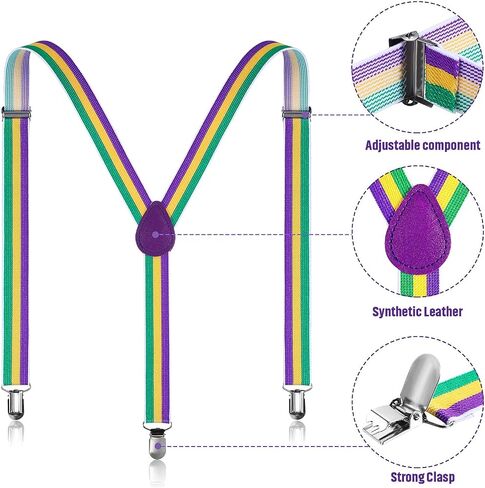 SATINIOR 2 Pack Mardi Gras Suspender Mardi Gras Party Costume Suspenders Adult Suspender Adjustable Elastic Mardi Gras Costume Accessory Sets in Saudi Arabia
