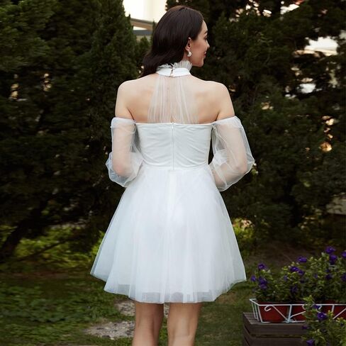 فستان Lin Lin Q نسائي رسمي من التول متوسط ​​الطول للحفلات الراقصة، فستان سهرة طويل الأكمام in Kuwait