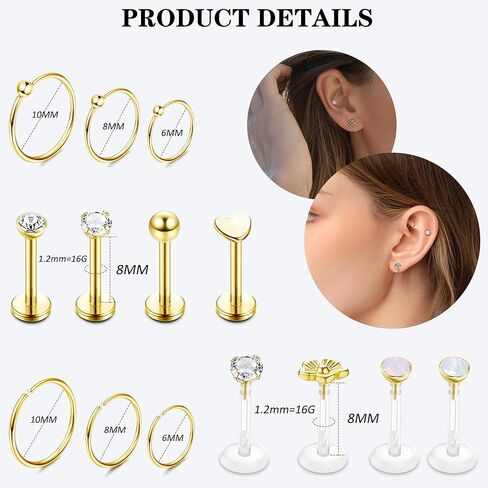 JeryWe 24 قطعة 16 جرام أقراط الغضروف للنساء والرجال الجراحية الصلب الزنمة ثقب المجوهرات الغضروف أقراط هوب هيليكس دايث محارة أقراط ثقب المجوهرات in Kuwait