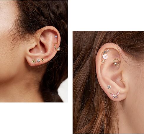 JeryWe 24 قطعة 16 جرام أقراط الغضروف للنساء والرجال الجراحية الصلب الزنمة ثقب المجوهرات الغضروف أقراط هوب هيليكس دايث محارة أقراط ثقب المجوهرات in Kuwait