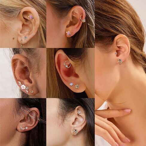 JeryWe 24 قطعة 16 جرام أقراط الغضروف للنساء والرجال الجراحية الصلب الزنمة ثقب المجوهرات الغضروف أقراط هوب هيليكس دايث محارة أقراط ثقب المجوهرات in Kuwait