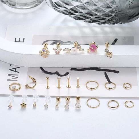 JeryWe 24 قطعة 16 جرام أقراط الغضروف للنساء والرجال الجراحية الصلب الزنمة ثقب المجوهرات الغضروف أقراط هوب هيليكس دايث محارة أقراط ثقب المجوهرات in Kuwait