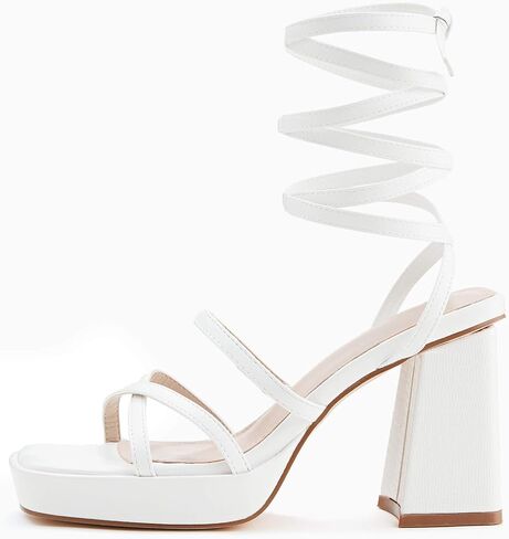 Coutgo Womens Platform Strappy Heels Sandals Sexy Lace Up Chunky Heels Square Toe Summer Dress Shoes in Saudi Arabia