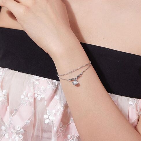 Sterling Silver Bracelets for Womens Freshwater Pearl Bracelet Shell Shaped Bracelet Double Chain Bracelet 16+3cm Dainty Ladies Gifts, Sterling Silver  Silver, Pearl in Kuwait