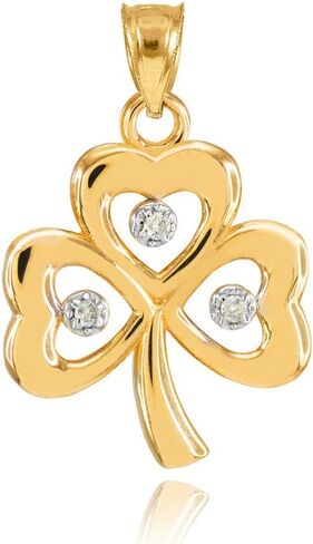 Celtic Pendants 14k Yellow Gold Shamrock Charm Three Diamond Clover Leaf Bracelet Charm in Saudi Arabia