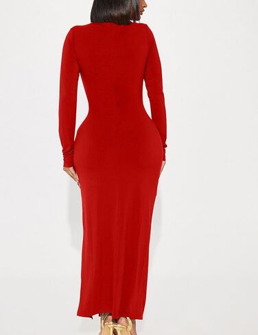 HOCILLE Women's Sexy Long Sleeve Bodycon Casual Turtleneck Party Ruched Slit Maxi Dress in Saudi Arabia