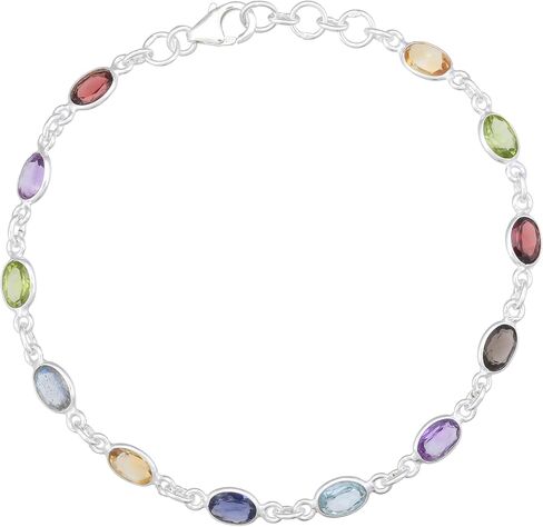 925 Sterling Silver Women's Bracelet Natural Multi Gemstone, 8.75 inch, Gemstone, Topaz in Saudi Arabia