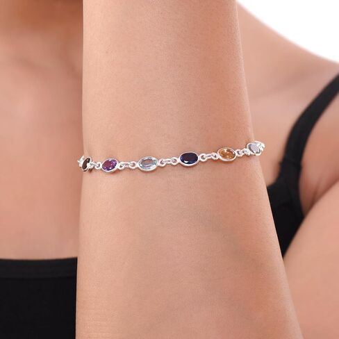 925 Sterling Silver Women's Bracelet Natural Multi Gemstone, 8.75 inch, Gemstone, Topaz in Saudi Arabia