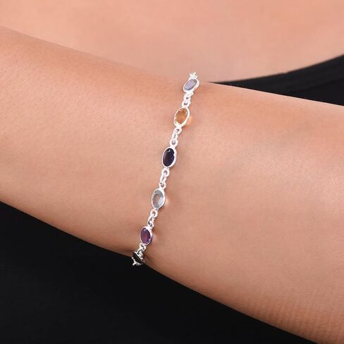 925 Sterling Silver Women's Bracelet Natural Multi Gemstone, 8.75 inch, Gemstone, Topaz in Saudi Arabia