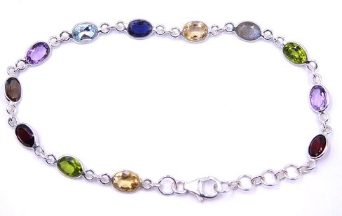 925 Sterling Silver Women's Bracelet Natural Multi Gemstone, 8.75 inch, Gemstone, Topaz in Saudi Arabia