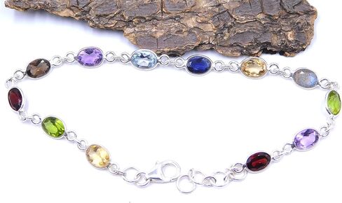 925 Sterling Silver Women's Bracelet Natural Multi Gemstone, 8.75 inch, Gemstone, Topaz in Saudi Arabia