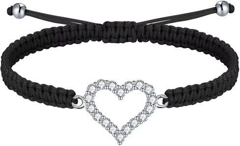 J.Endéar سوار قلب الحب للنساء الفتيات، سوار الزركون المكعب على شكل قلب أنيق مصنوع يدويًا من الفضة الاسترليني والمجوهرات للسيدات قابل للتعديل 16+8 سم in Kuwait