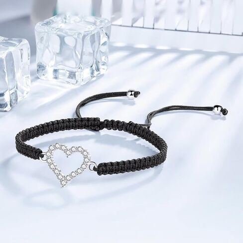 J.Endéar سوار قلب الحب للنساء الفتيات، سوار الزركون المكعب على شكل قلب أنيق مصنوع يدويًا من الفضة الاسترليني والمجوهرات للسيدات قابل للتعديل 16+8 سم in Kuwait